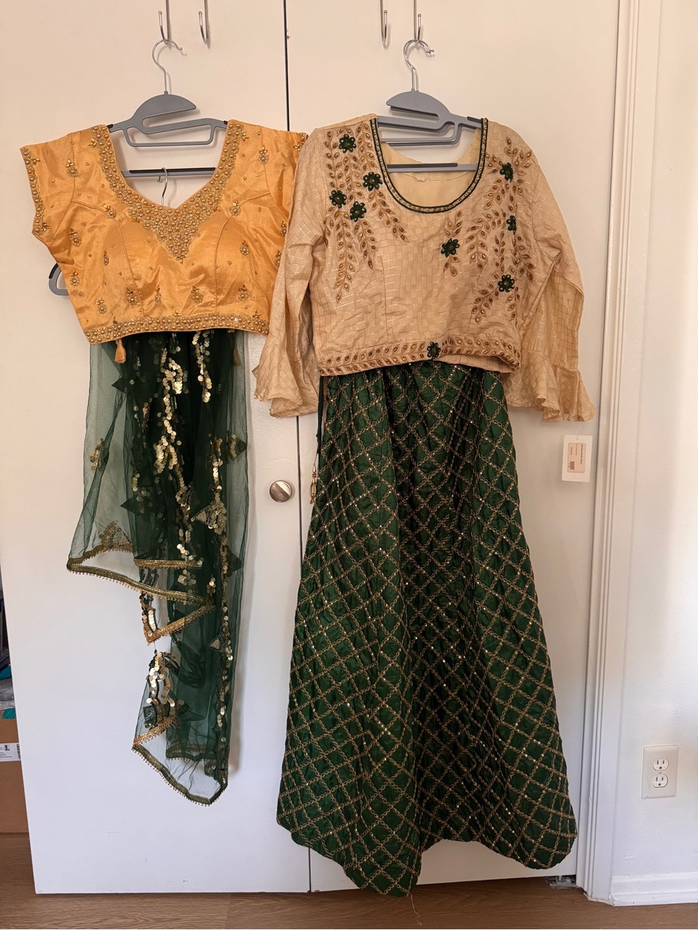 Embroidered Green and Gold Lehenga 4 piece Set